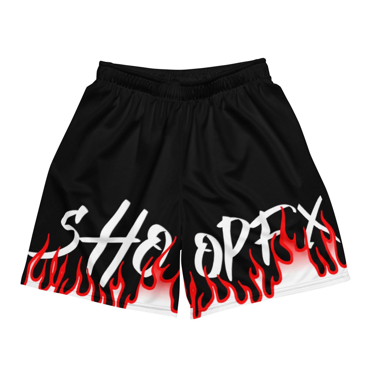 RED FLAME GRADIENT MESH SHORTS
